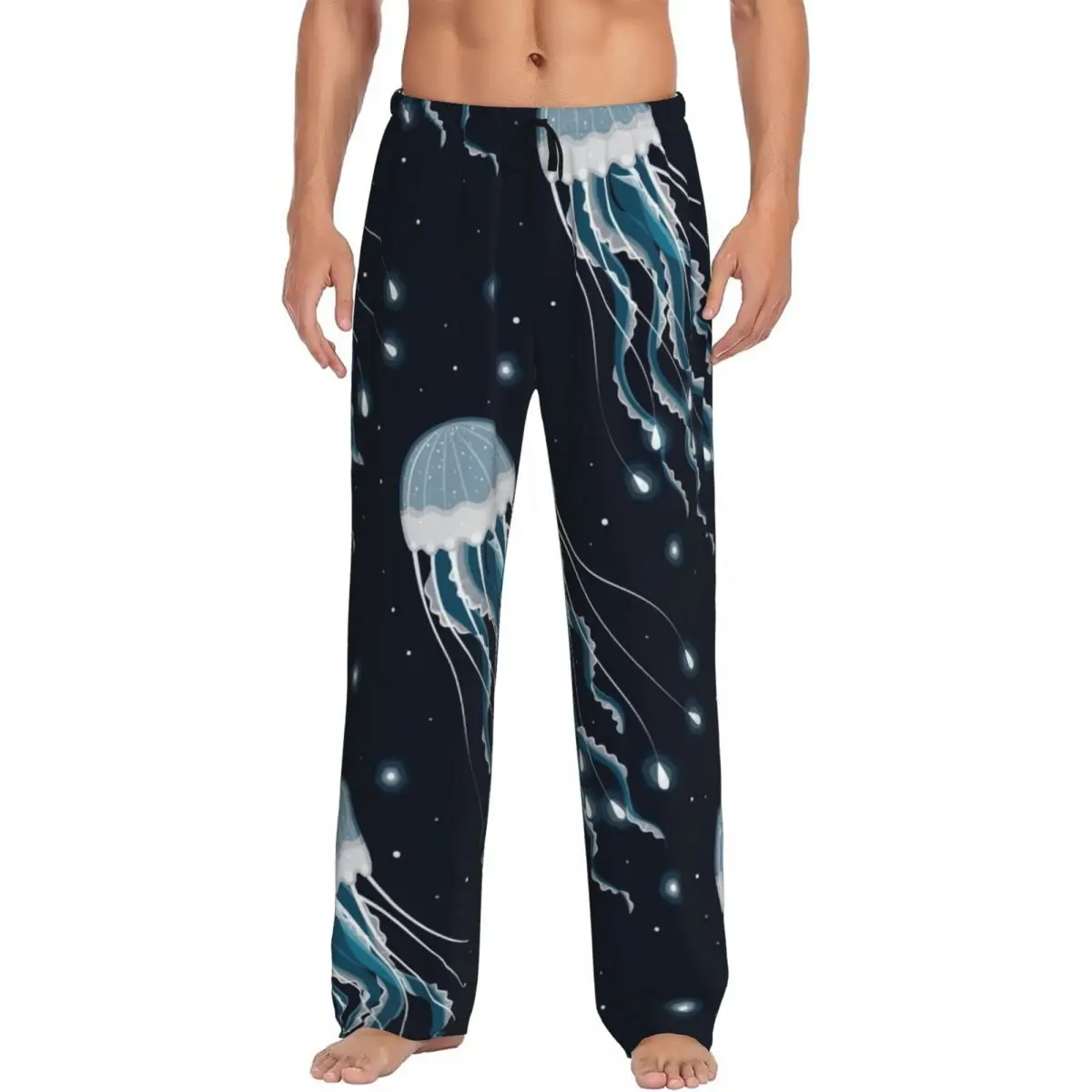 Glowing Jellyfish Pajama Pants Sleepwear for Men Elastic Waistband Sleep Lounge Bottoms with Pockets