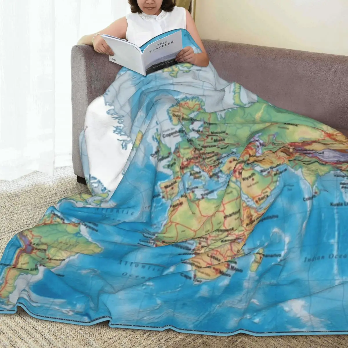 

3D World Map Blankets Blue Ocean Countries Travel Office Flannel Throw Blanket Warm Soft Couch Chair Sofa Bed Bedspread Gift