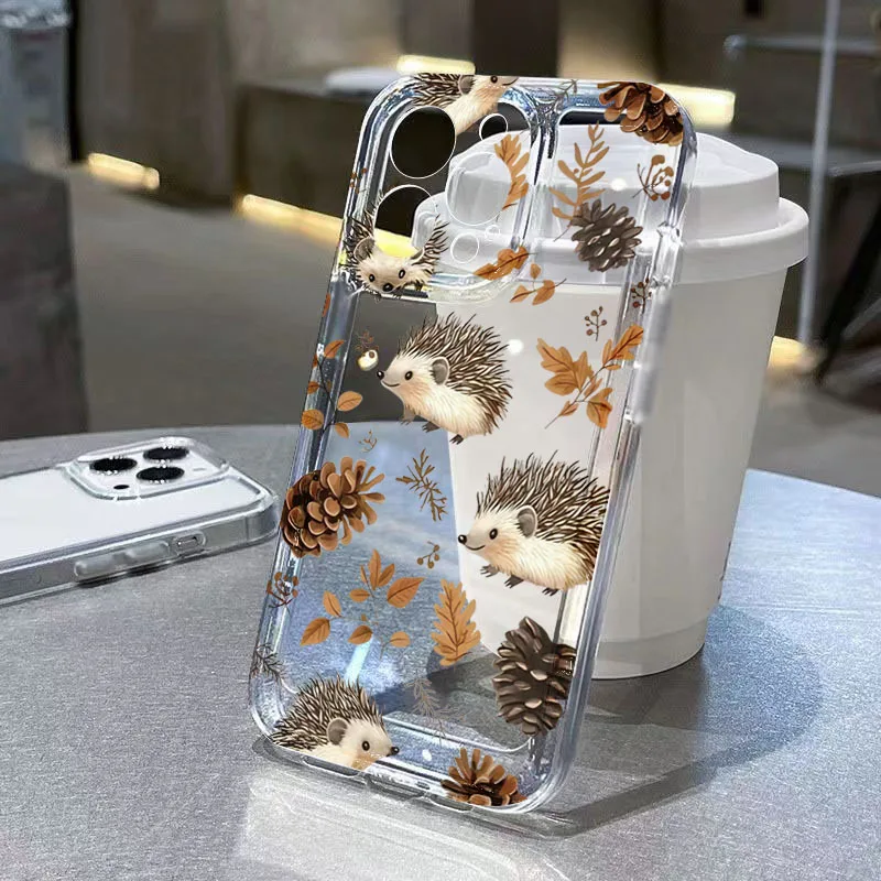

Autumn Cute Hedgehog Design Clear Phone Case For Xiaomi 14T Pro 13 12 11 Lite 5G 14 13T 12T Transparent Shockproof Soft Cover