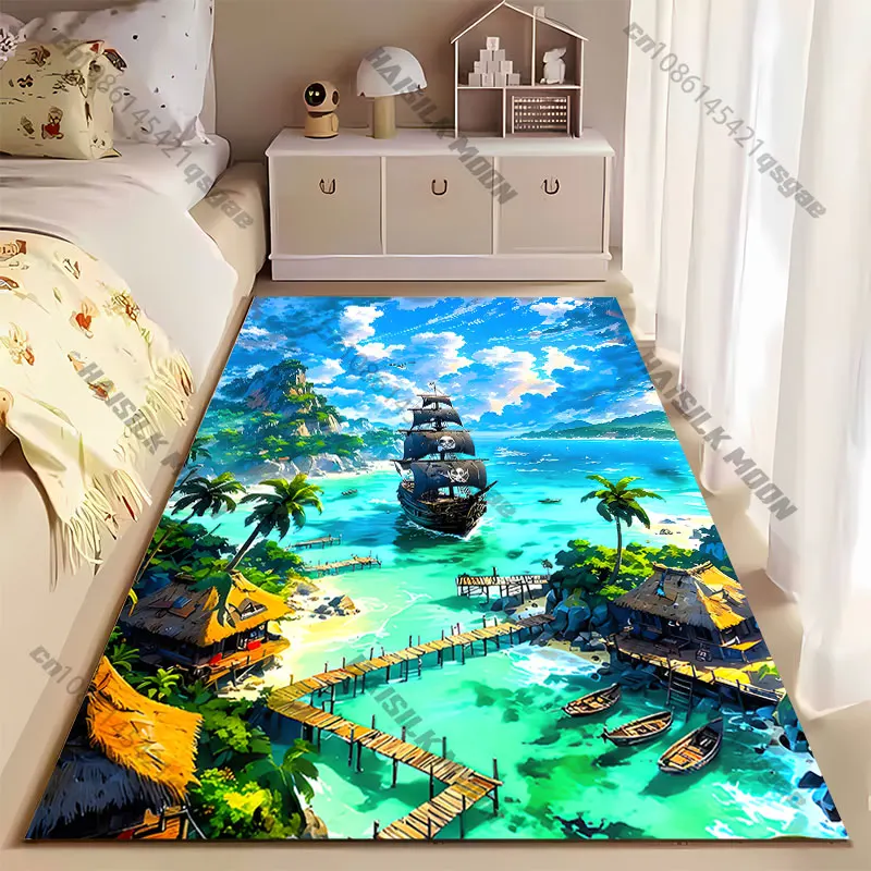 Tropical paradise pirate ship adventure carpet Yoga living room room decor children's crawling mat doormat area rug
