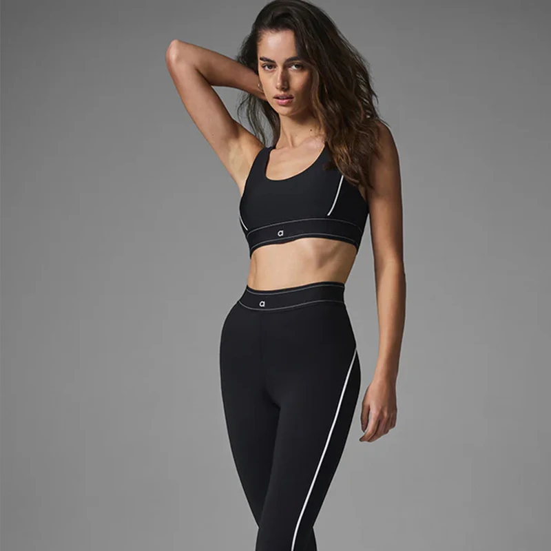 

Yoga suit with full logo Pilates two-piece sportswear set with soft cushioned skin friendly fabric