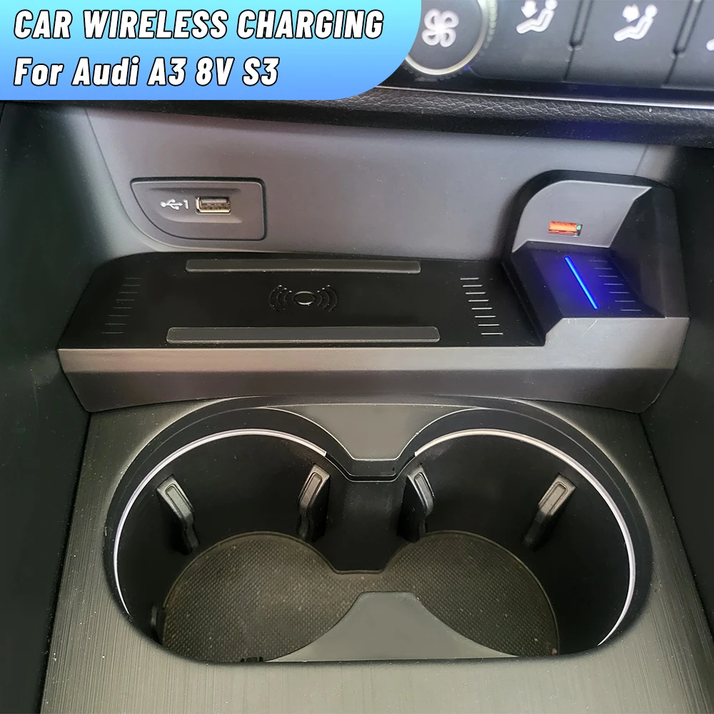 

Зарядное устройство для телефона Plug and Play для Audi A3 8V S3 2014 2019, беспроводная зарядная панель, 15 Вт, быстрая зарядка, мобильный держатель, аксессуары для интерьера