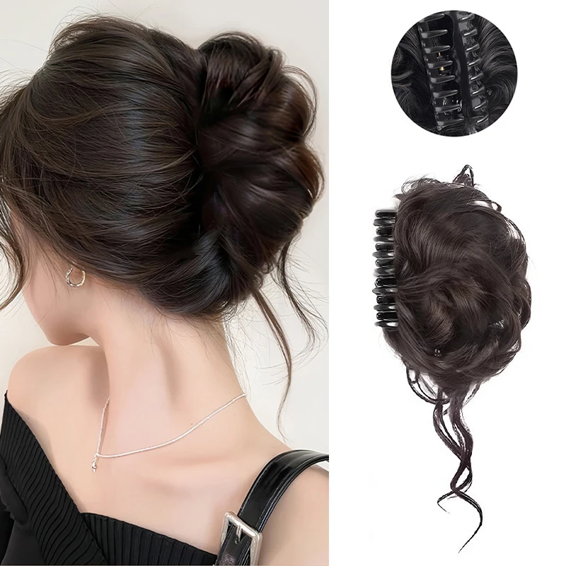 New Synthetic Hair Bun Headband High and Side Ponytail Artificial Hair Extension Flower Bud Head Hair Accessories