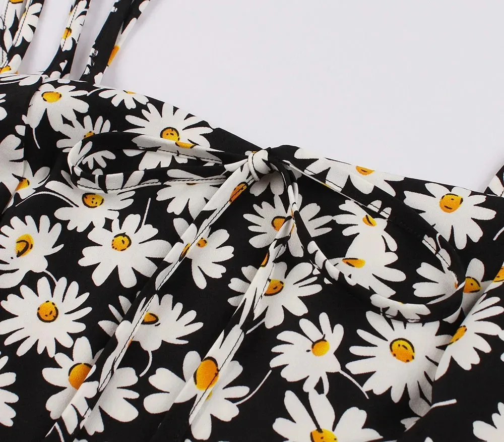 Retro fashion dress, sexy floral sleeveless dress, sexy waist cinching women's dress, beach leisure vacation women's dress