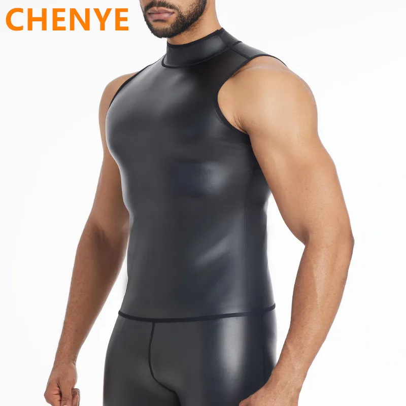 

Mens Waist trainer Corsets Stand collar Body Shapers Leather Vest Undershirt Tank Top Sleeveless Shirt Waistcoats Slim Underwear