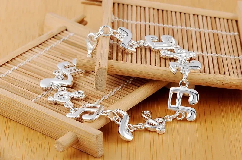 Hot Pretty Fashion Music Note 925 Sterling Silver Bracelets For Woman Fine Luxury  Jewelry Wedding Party Holiday Gifts