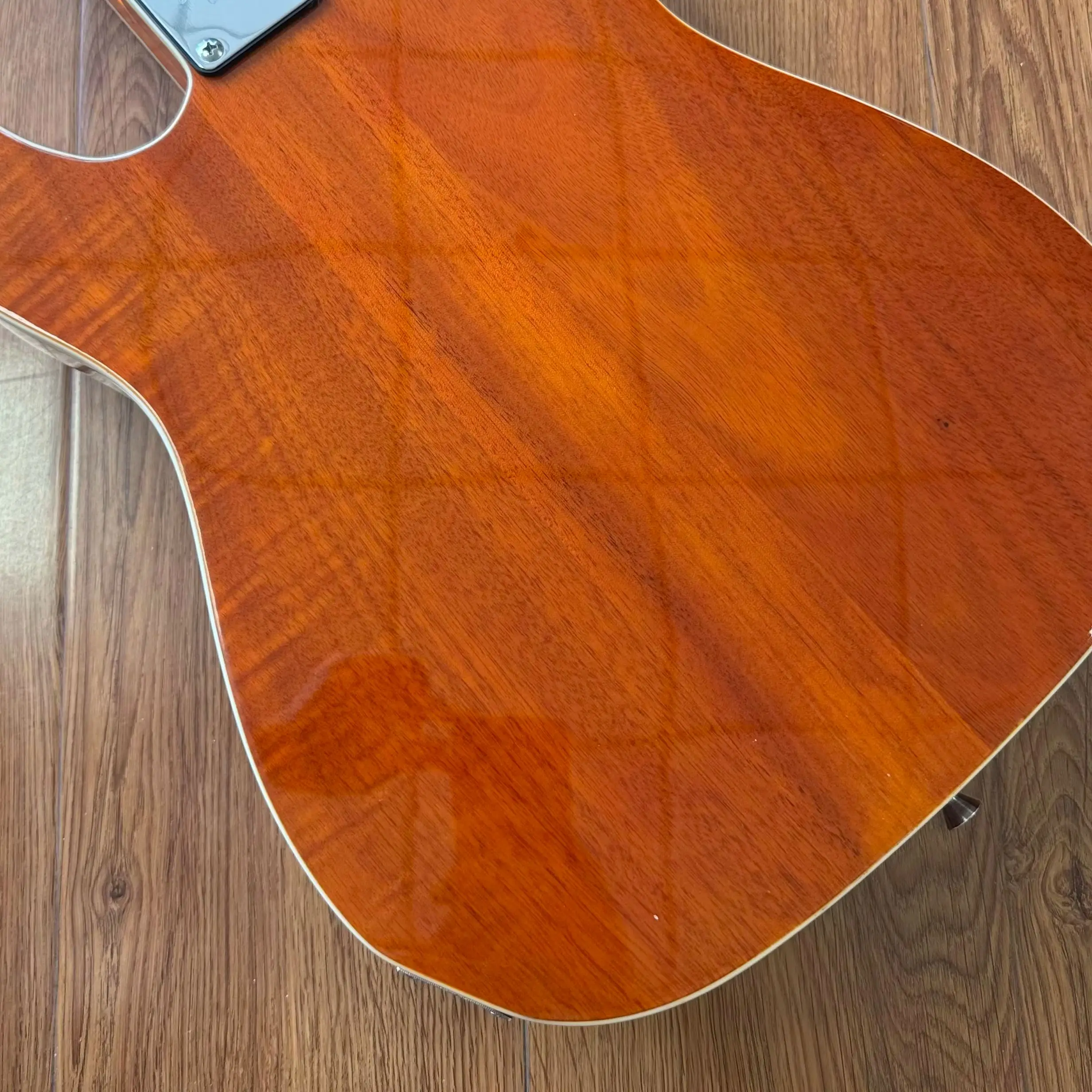 Half Hollow Electric Guitar, Red-Brown Glossy Finish, Tree Burl Style Pickguard, P90 Pickups, TL Retro Style F-Hole. Suitable For Live Performances And Recording. In Stock. Christmas Gift. Free Shipping.