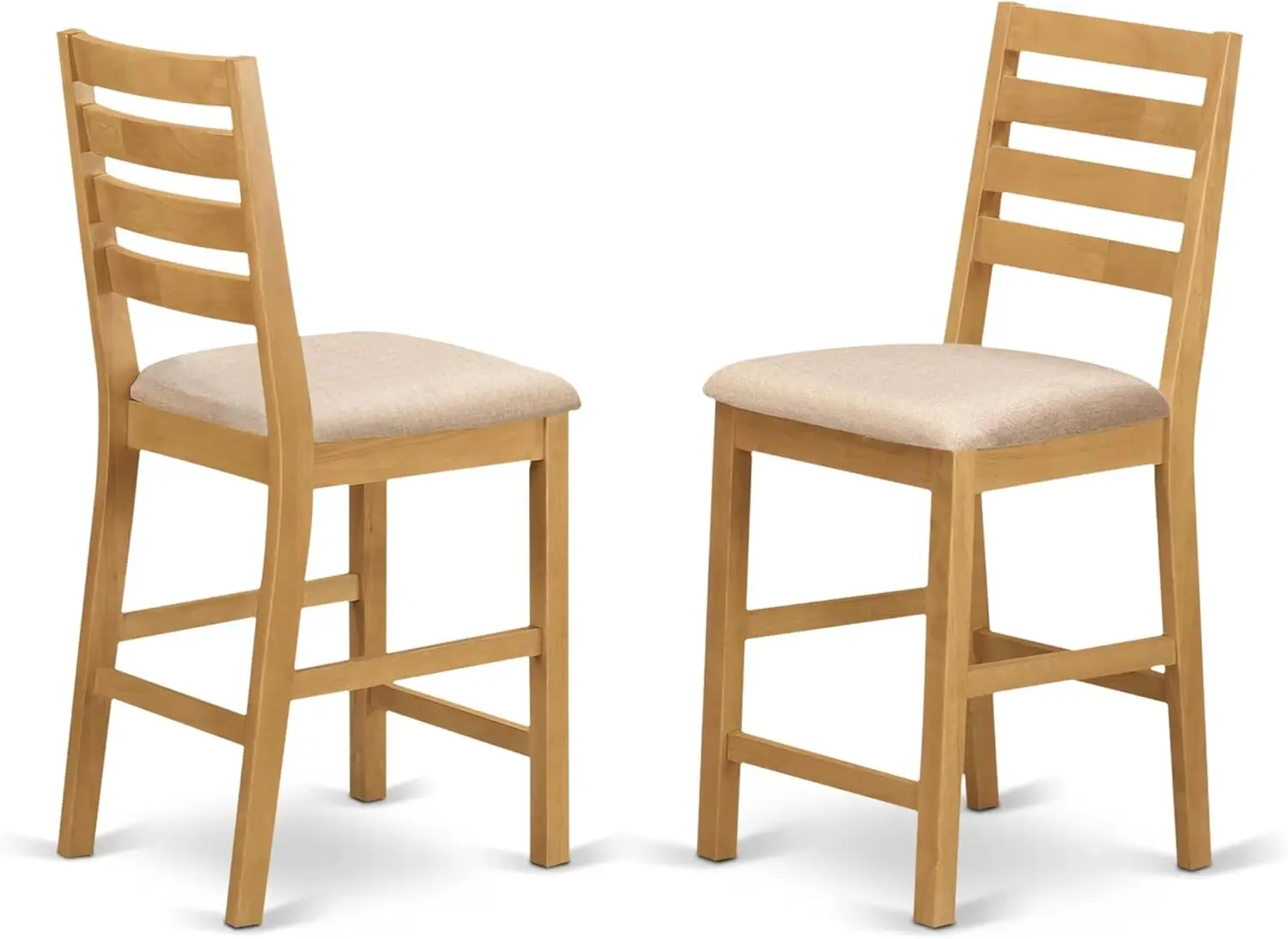 مقاعد للبار بارتفاع عداد المقهى CFS-OAK-C - كراسي خشبية منجدة من قماش الكتان، مجموعة من 2، بلوط