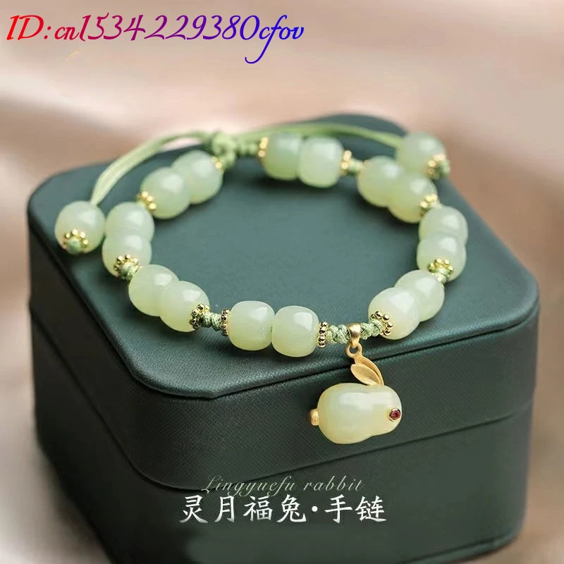 Luck New Real Jade Beads Bracelets Amulet Natural Jewelry Bangle Talismans Accessories Carved Gemstone Gifts for Women Charm view 6