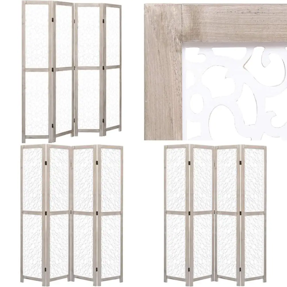 

White 55.1x65 Solid Wood 4-Panel Room Divider, 19.03 lbs