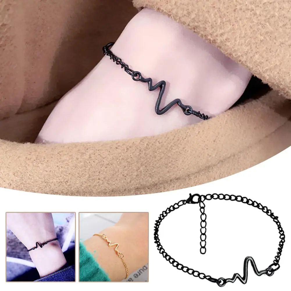 Fashion Heartbeat Cardiogram Bracelets Alloy Solid Women Lover's Bracelet Gifts Style Jewelry Color Bracelet Korean Special A7G1