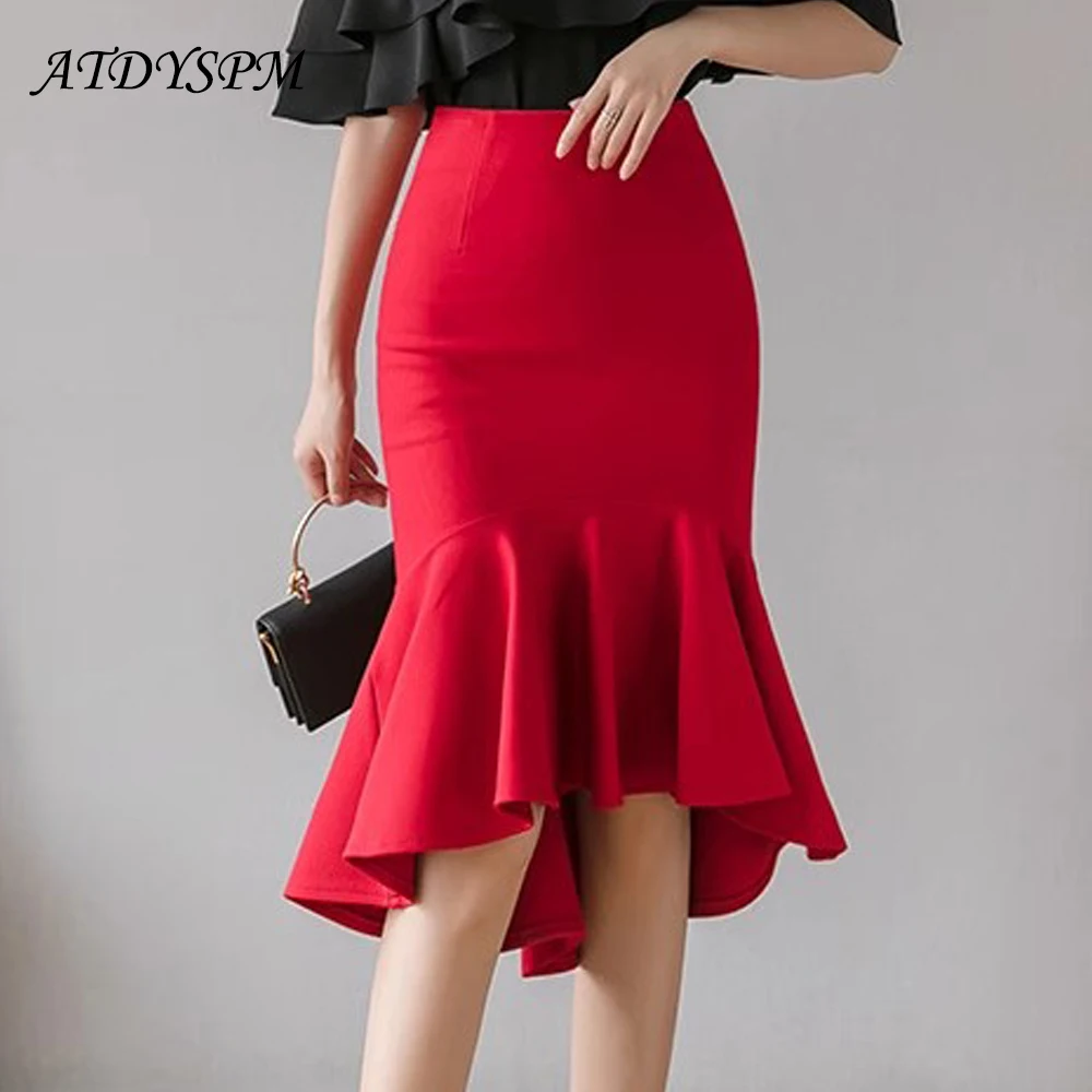 

Fashion Solid Stretch OL Wrap Hip Mermaid Skirts Women Irregular High Waist Office Lady Midi Skirt Female Casual Party Bottoms