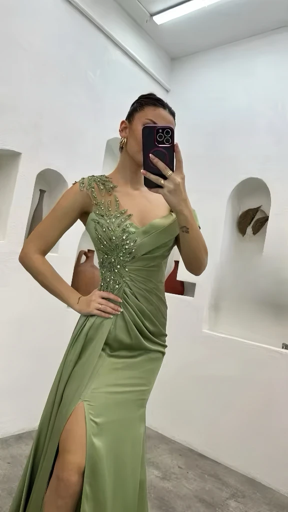 Sequins Green Bridesmaid Dresses One Shoulder Beading Sexy Formal Occasion Long Mermaid Sleeveless Evening Celebrity Gowns