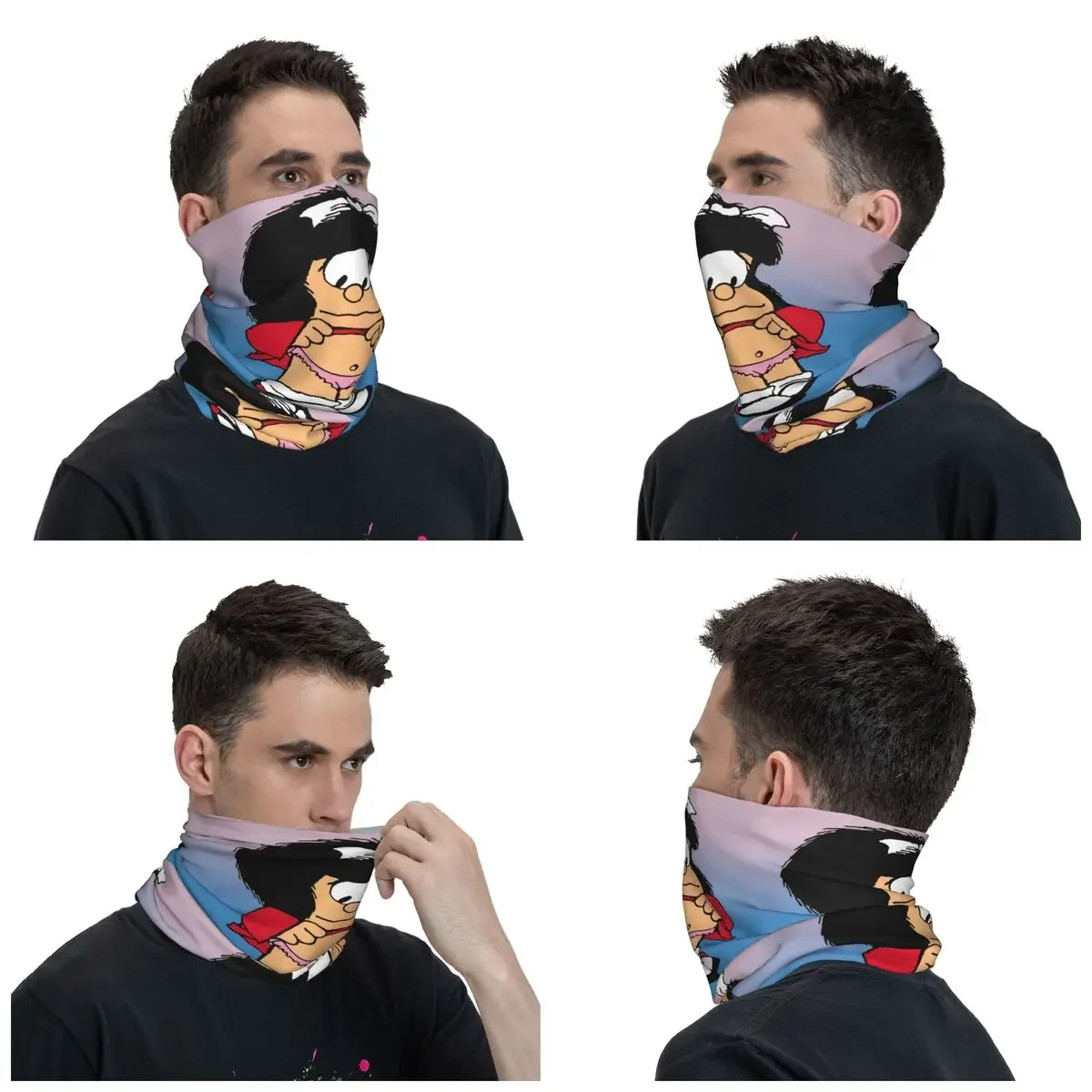 Funny Mafalda Bandana Neck Gaiter for Hiking Hunting Men Women Wrap Scarf Quino Comic Cartoon Balaclava Warmer