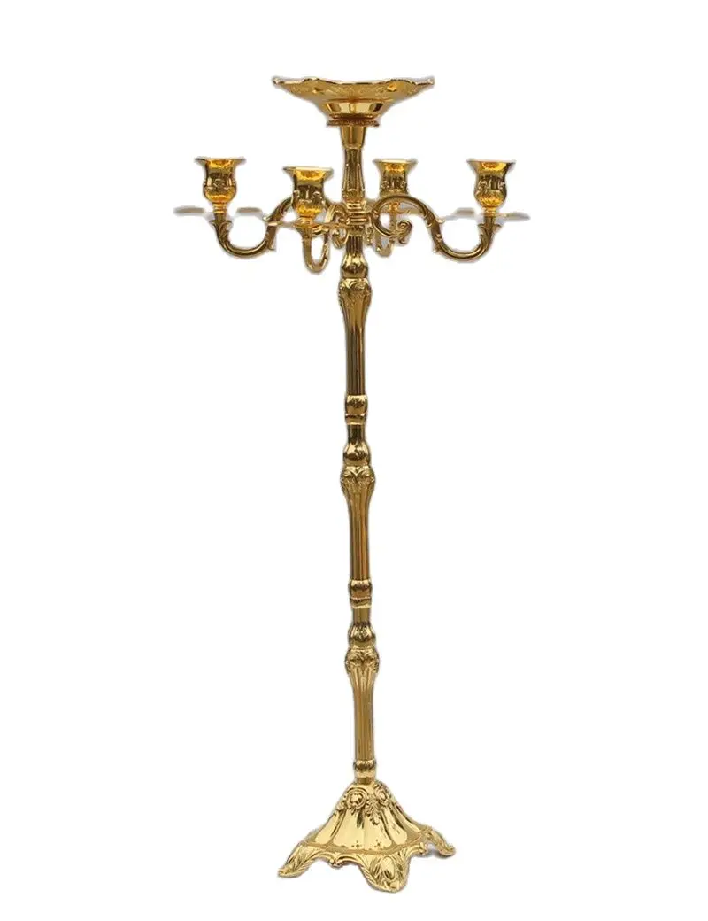 

105CM Height Gold Candelabra 5-Arms Candle Holders Wedding Candlesticks with Flower Bowl Luxury Flower Rack Party Centerpieces