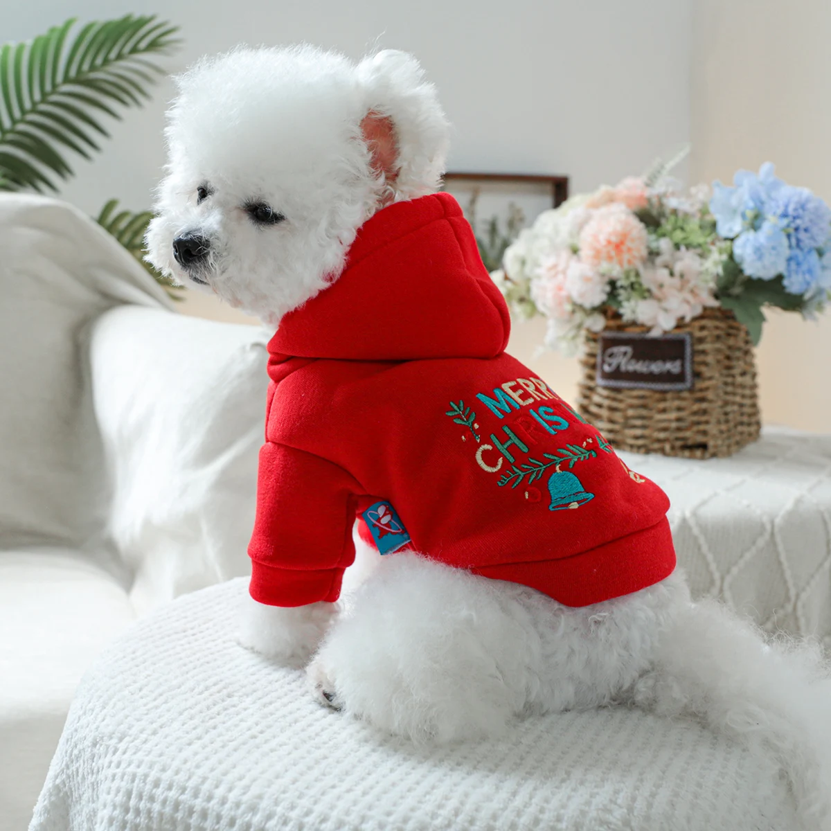 1PC Pet Clothing Christmas Bell Hooded Hoodie Red Spring and Autumn Hoodie Coat Suitable for Small and Medium sized Dogs