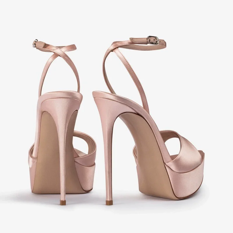 Summer new pointed fish mouth silk ribbon waterproof platform sandals banquet dress large size high-heeled women's shoes view 6