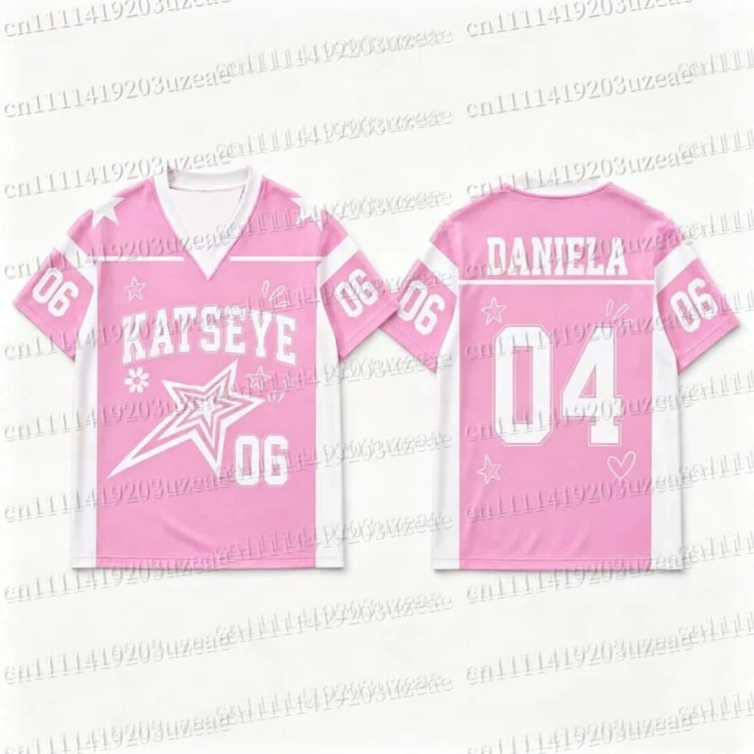 KATSEYE Pink Star Graphic T Shirt Kpop Concert Outfit Unisex Jersey Men Women Y2K Aesthetic Summer Short Sleeve Streetwear Tops view 2