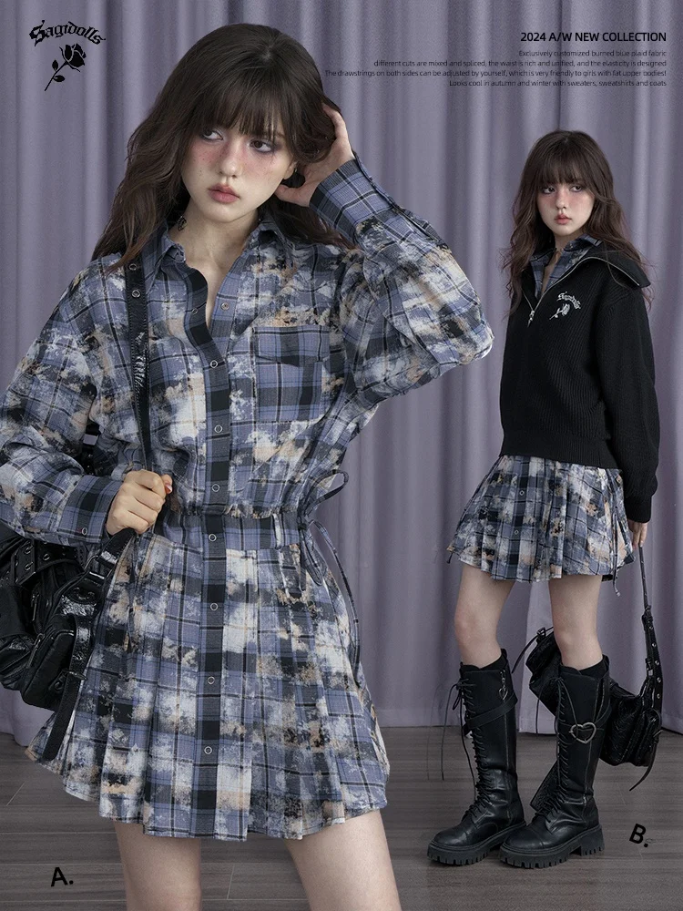 

SagiDolls Sweet And Cool Street Sle irt Dr Cotton A-Line Skirt Long Sve Printed Layering Women's Casual Dr