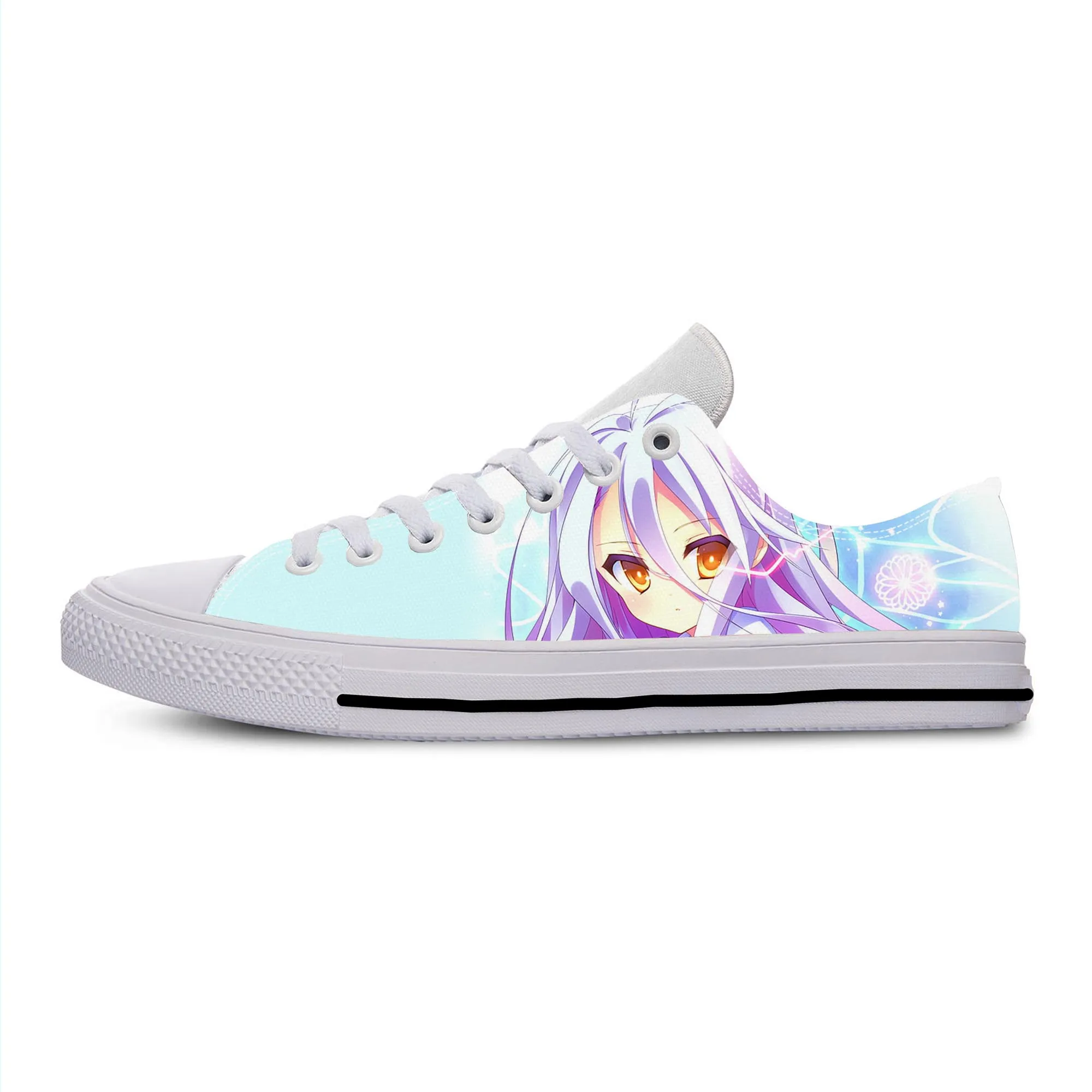 Japanese Anime Manga Cartoon No Game No Life Shiro Casual Cloth Shoes Low Top Lightweight Breathable 3D Print Men Women Sneakers