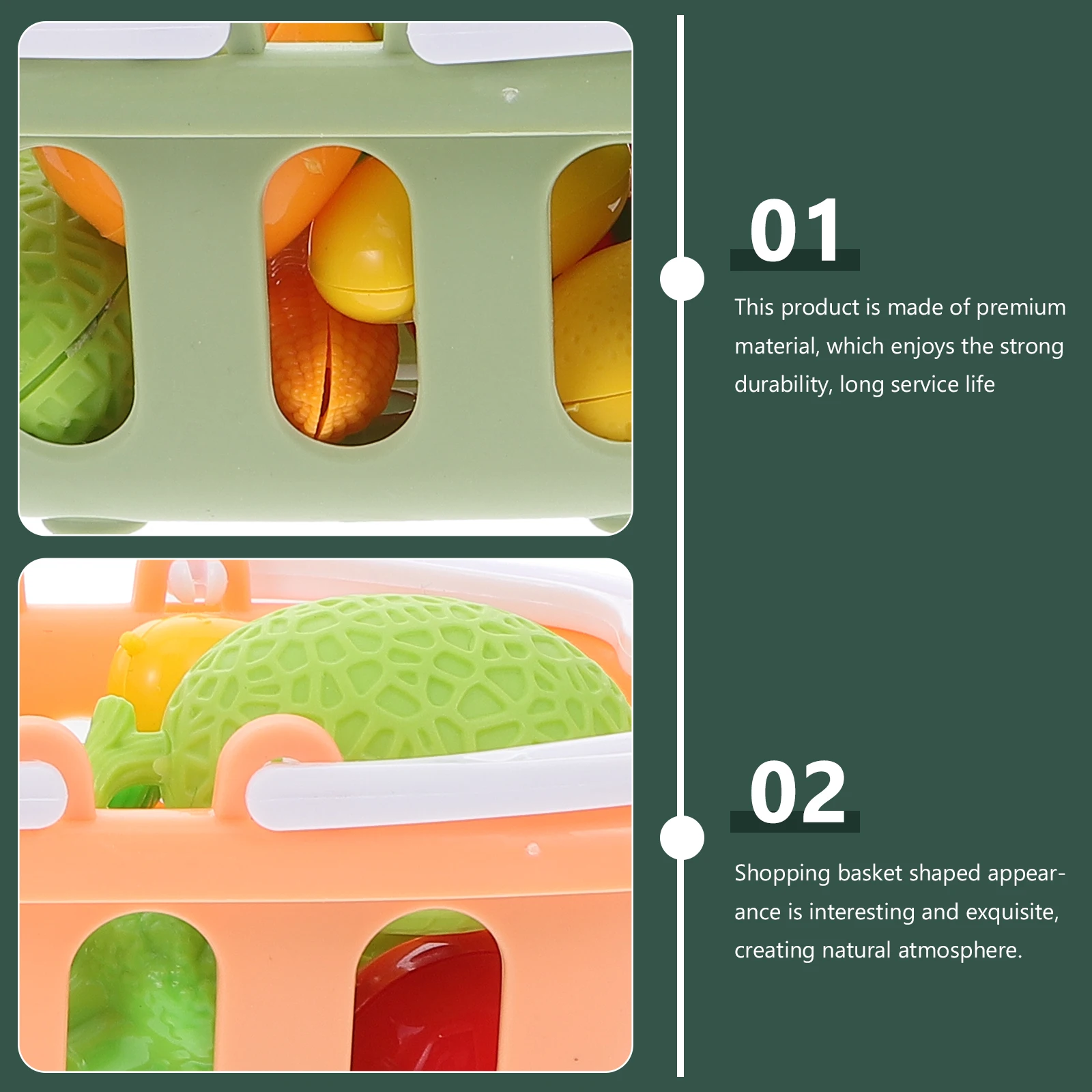 2 Sets Simulated Vegetable and Fruit Shopping Basket Kid Grocery Cart Fake Food Toy Plastic Child