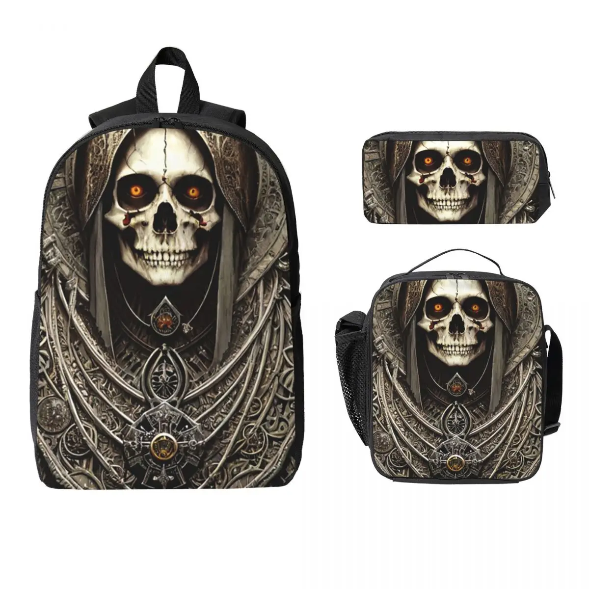 

Saint Death Goth Mexican Muertos Skull Backpack BookBag School Bag Computer Shoulder Bags 3ps Insulated Lunch Bag Pencil Case
