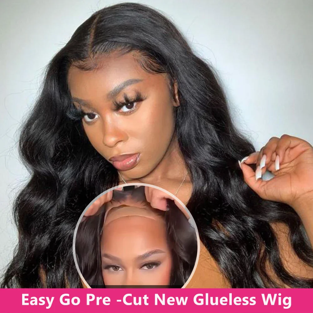 

Body Wave Glueless Wigs 180 Density Pre Cut Ready To Wear No Glue 4x6 Lace Closure Wigs For Women Indian Pre Plucked MYLOCKME