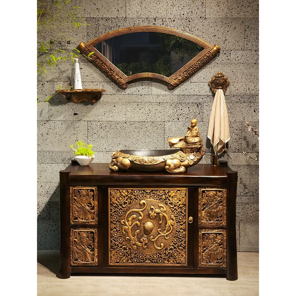 Retro Solid Wood Washstand Bathroom Wash Basin Cabinet Combination  bathroom cabinet vanity