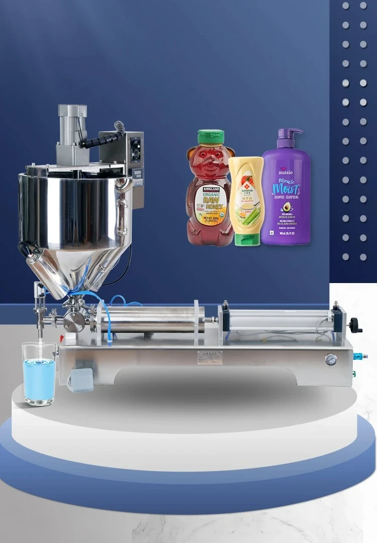 

Heating Chocolate Honey Cream Hot Juice Sauce Jam Filler Paste Filling Machine with Mixing Hopper for Food Processing
