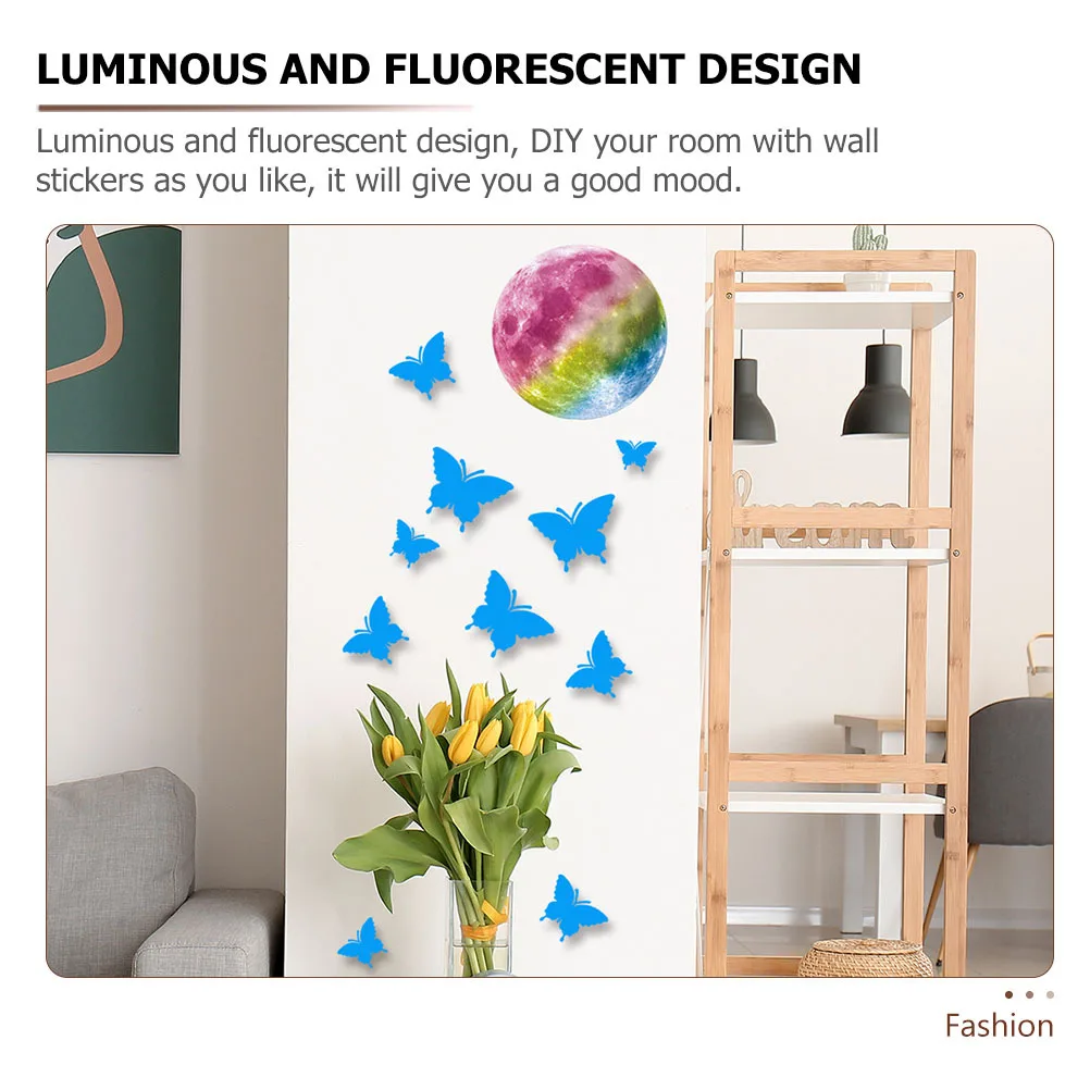 สติ๊กเกอร์ผีเสื้อเรืองแสงติดผนัง 1 ชุด ของตกแต่งเรืองแสง DIY สำหรับห้อง สติ๊กเกอร์ผีเสื้อเรืองแสงในที่มืด