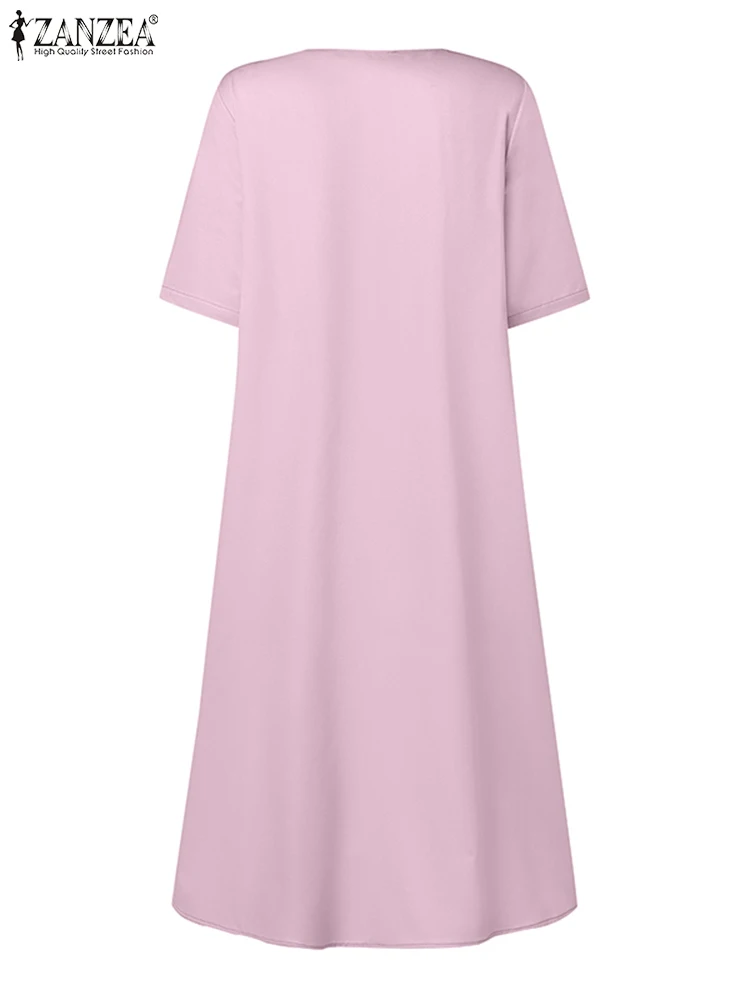 ZANZEA Kausalen Kurzarm Midi Kleider Frauen Colorblock A-line Sommerkleid 2024, Mode V-ausschnitt Robe Vintage Pendeln Vestido