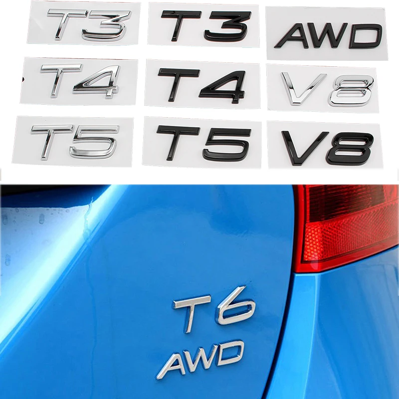 ABS Car Badge Rear Emblem Tail Sticker T3 T4 T5 T6 T8 V8 TO AWD Logo For Volvo V40 S40 S60 XC60 S40 XC90 S60L XC70 XC80 V60