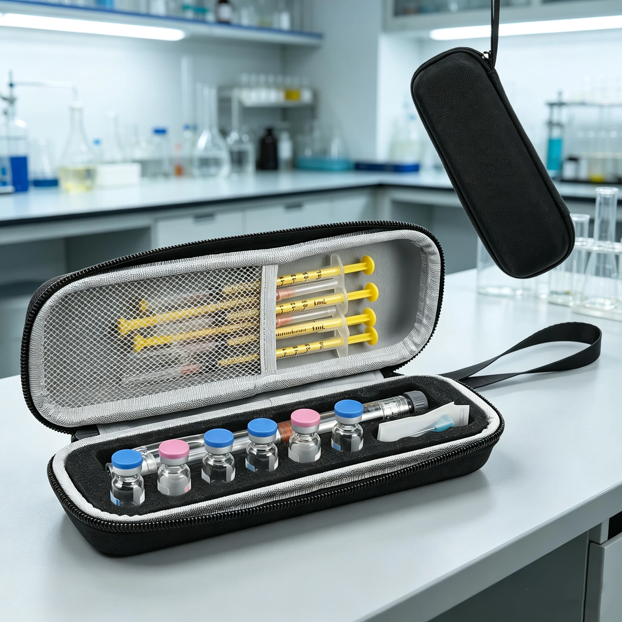 Insulin Vial Carrying Case Fridge Portable Peptide Vial Storage Box Foam Protective Hard Shell Vial Pens and Needle Organizer