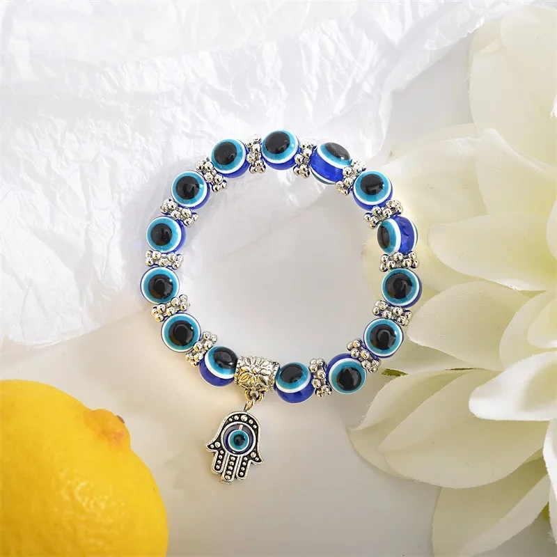 Vintage Blue Evil Eye Bracelet for Women Wishing Lucky Amulet Hand of Fatima Bracelet Lucky Turkey Colorful Simple Trendy