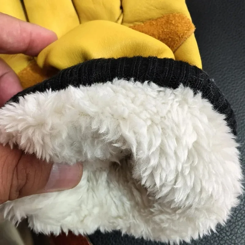 

Warm Fleece-Lined Winter Gloves - Men's Cowhide Leather for Skiing, Biking & Snowboarding