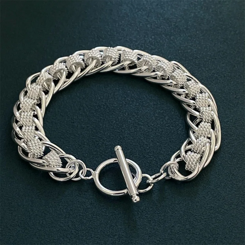 Armband aus 925er-Sterlingsilber, perforiertes Mesh, Damenmode, einfaches Armband, Geburtstagsfeier, Hochzeitstag, Schmuck, Geschenk