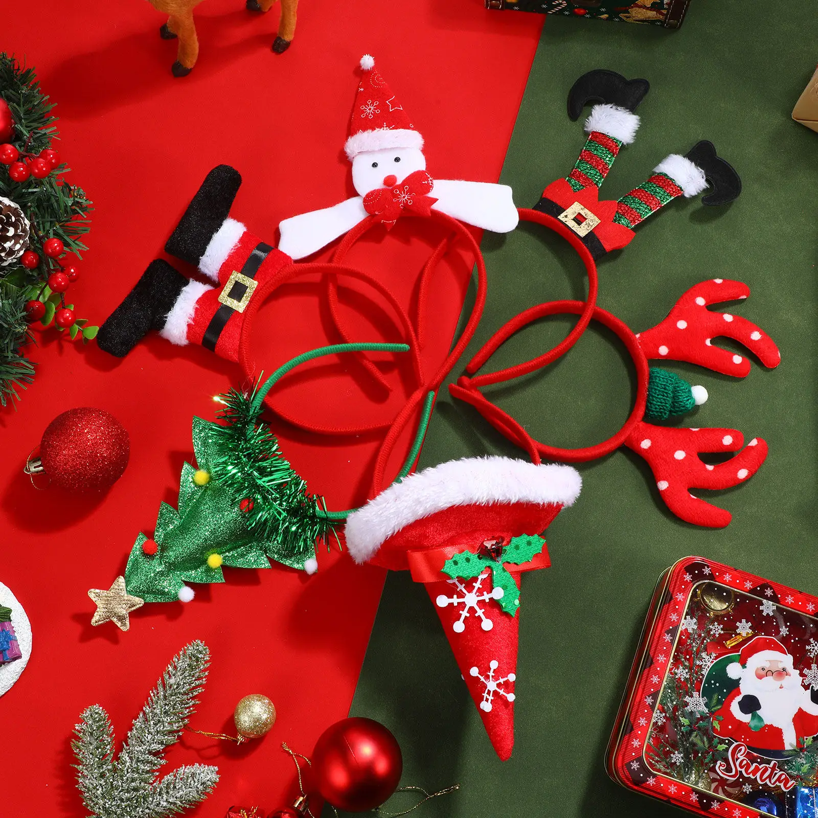 

6Pcs Christmas Headband Set Festive Reindeer Antler Hair Hoops Holiday Party Accessories Xmas Costume Decorations