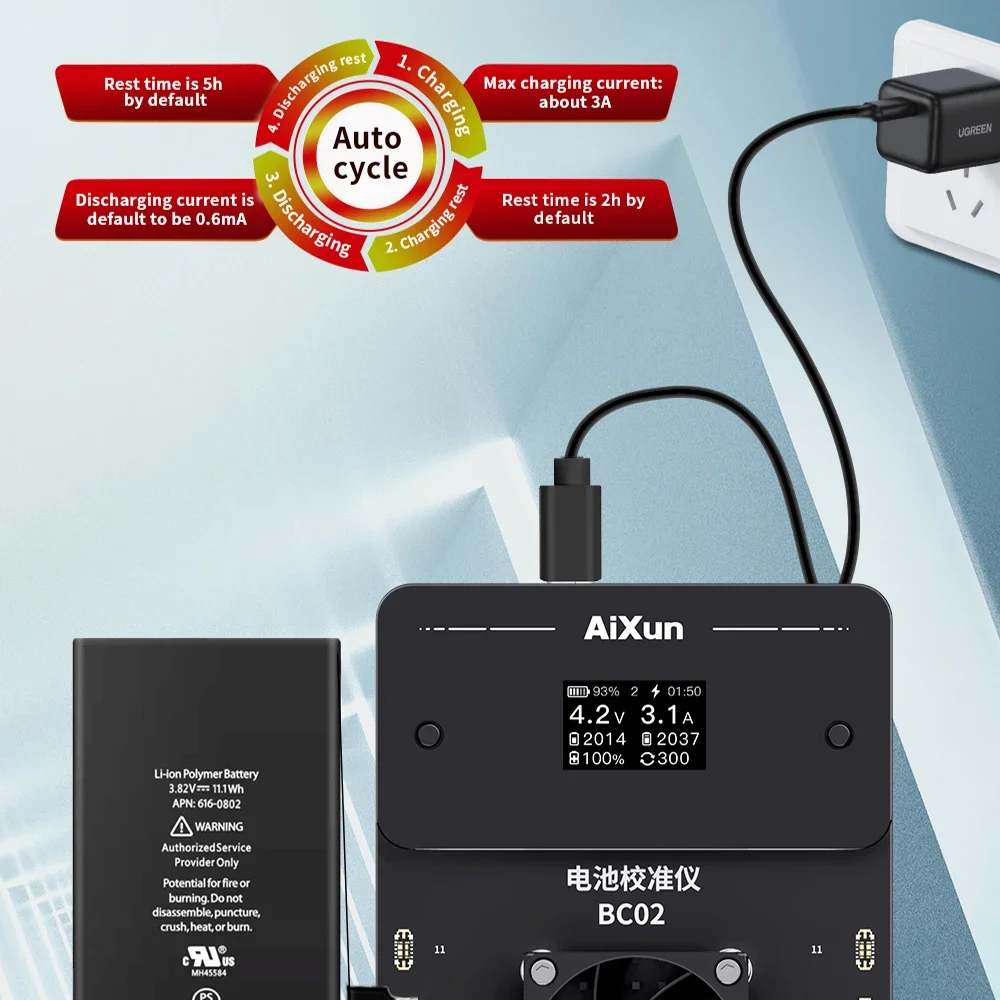 เครื่องสอบเทียบแบตเตอรี่ BC02 jcid aixun JC แบตเตอรี่ Apple การปรับเทียบสุขภาพสำหรับ iPhone 11 12 13 14 PRO MAX Series เครื่องมือซ่อมแซมแบตเตอรี่