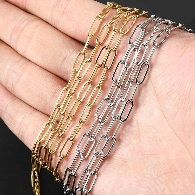 5meters/Roll 4mm Wide Silver/gold Jewelry Stainless Steel Rectangle Paper Clip Necklace Chain for Jewelry Making