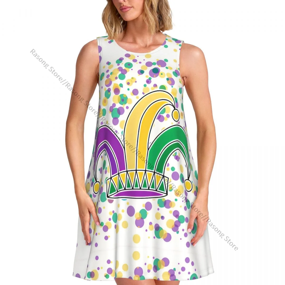 女性のドレス夏カジュアル T シャツドレスビーチカバーアップマルディグラカーニバルポスタータンクドレス