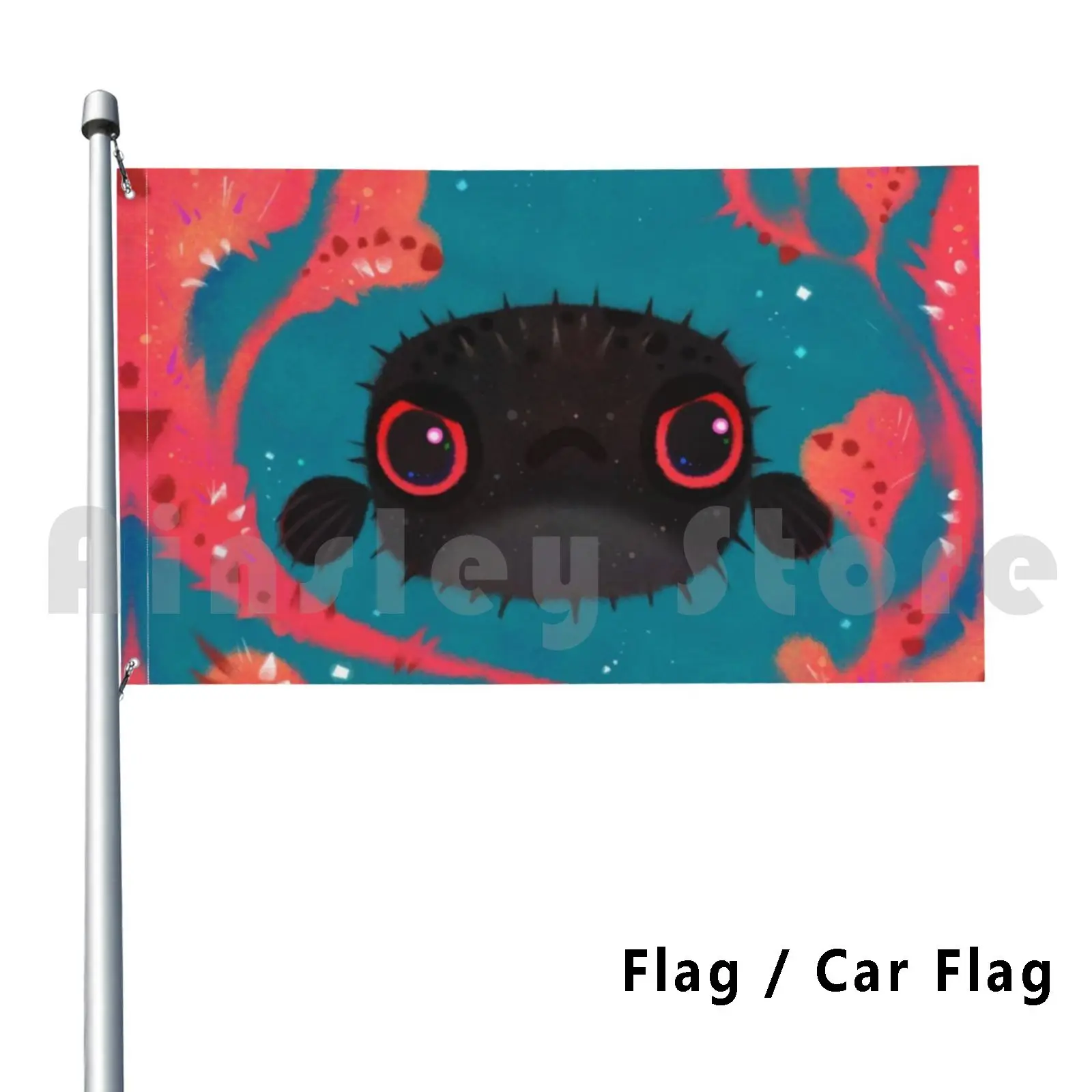 Angry Puffer Flag Car Flag Printing Custom Puffer Boxfish Fish Coral Flower Angry Ocean Sea Marine Life Salt