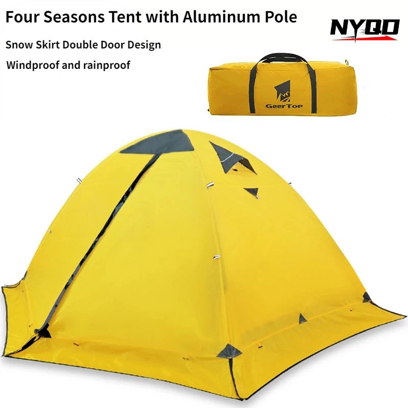 2-6 Person Double Layer Rainproof Outdoor Camping Tent for Fishing Hunting Travel Adventure and Family Party Green Yellow tent