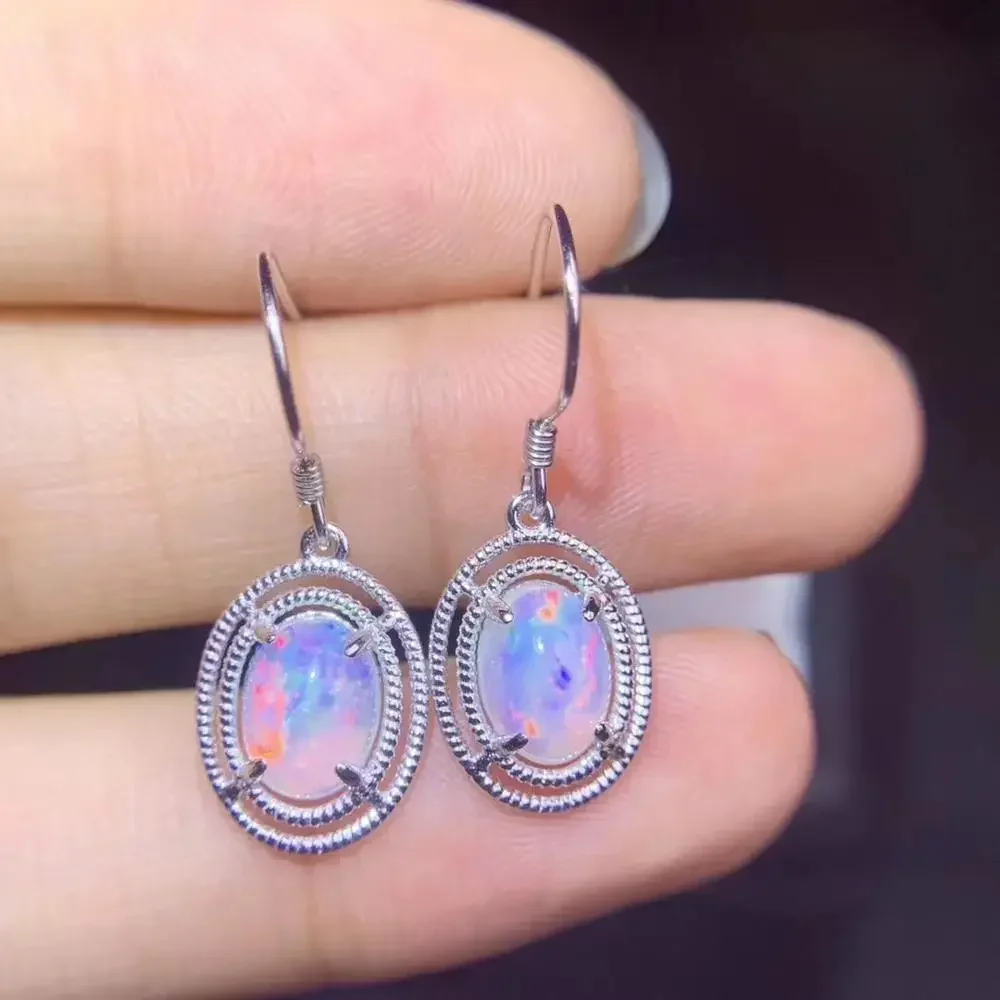 

Natural Opal Earrings Beautiful Women High Jewelry Fireworks Sparkling Natural Gemstones 925 Silver Earrings Gift