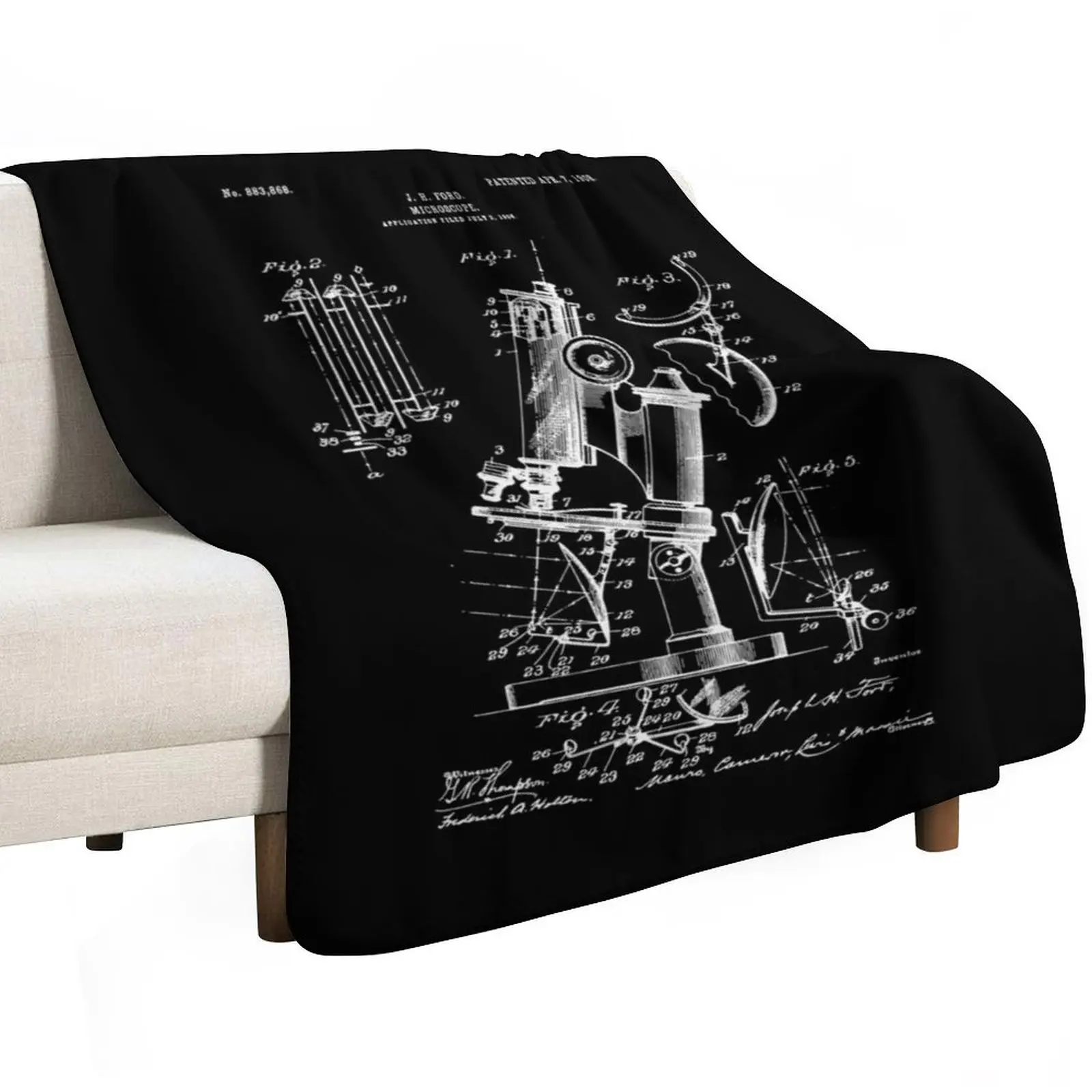 Microscope Patent / Microscope Art gifts / Microscope Patent Illustration Throw Blanket Personalized Gift Large Beach Blankets