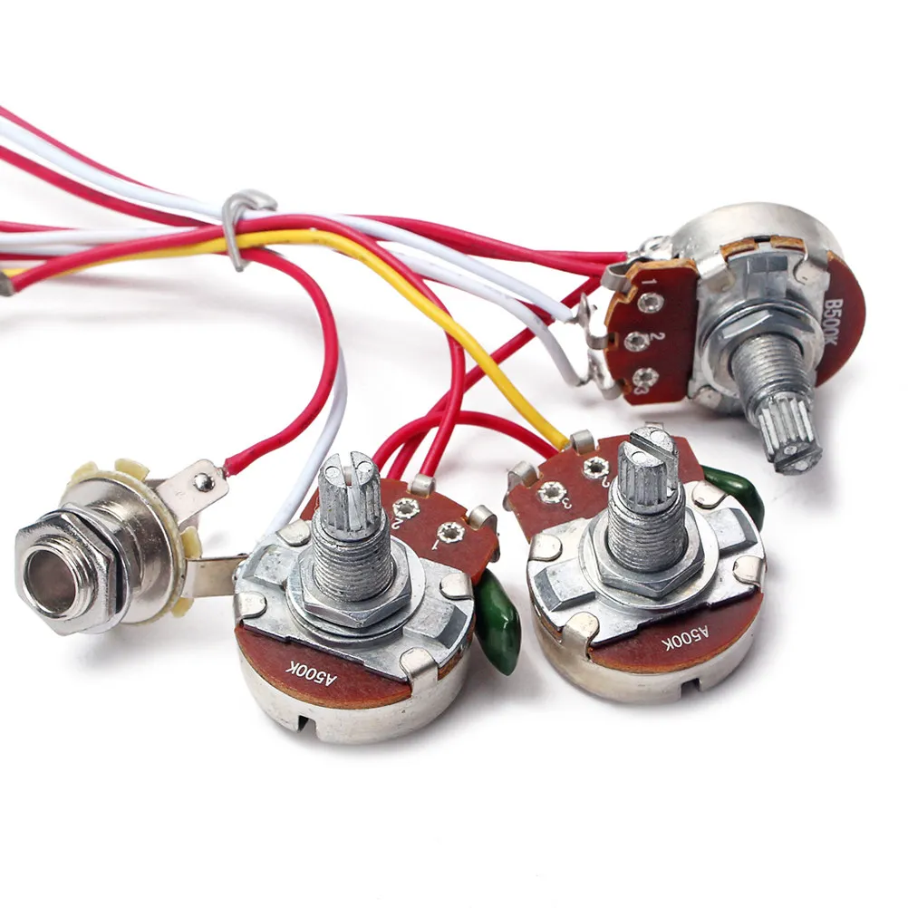 

1Set Electric Guitar Wiring Harness Prewired Kit 5 Way Toggle Switch Volume 1 Tone 2 Pot Jack 500K Low Noise 5 Way Toggle 2T1V