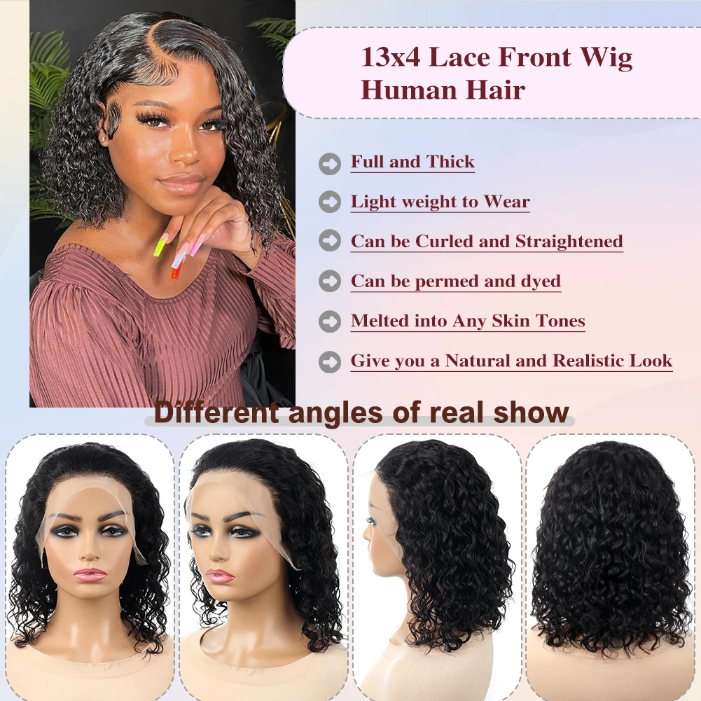 Bob Wig Water Wave 13x4 Frontal Lace Human Hair Wig 150% Density Lace Front Human Hair Pre Plucked Glueless Bob Wigs for Women