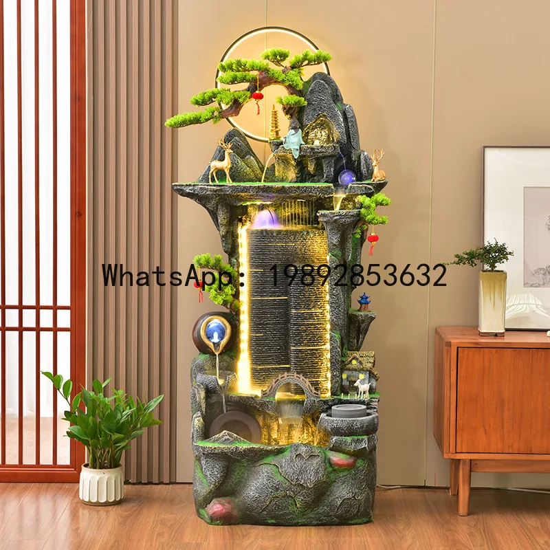LYY Chinese Style Floor-Standing Rockery Water Fountain Ornament Living Room Wealth Feng Shui Wheel Humidifier Alpine