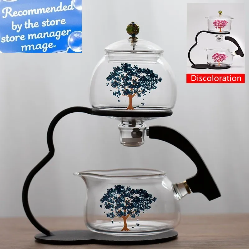 

Creative Discoloration Teapot Glass Lazy Automatic Tea Making Household Pu'er Scented Kung Fu tea Tea Set Infuser Drinking