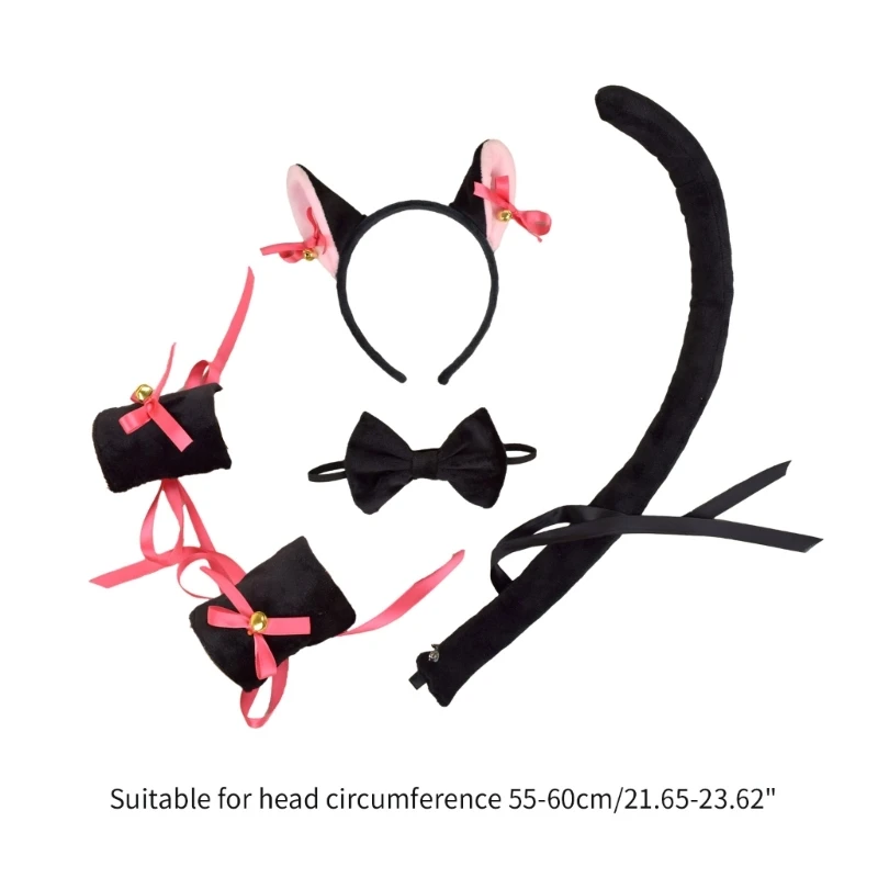 3/4 Stuks Kat Kostuums Voor Kinderen Volwassen Kat Oren Hoofdband Staart Bowtie En Morsmouw Halloween Animal Cosplay accessoires