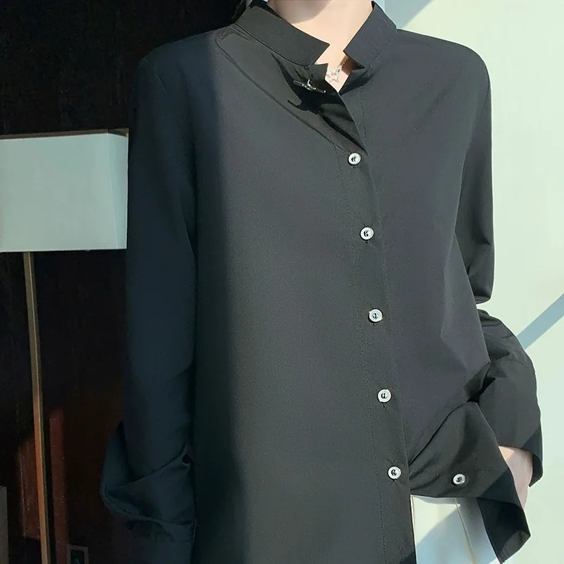 เสื้อคลุมคาร์ดิแกนผู้หญิงสีพื้น แขนยาว คอตั้ง สไตล์ลำลอง ผ้าคุณภาพสูง สำหรับฤดูใบไม้ร่วง ปี 2025